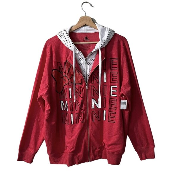 Disney Minnie Mouse Full Zip Hoodie Plus Size 1X Jacket Hooded Layered Polka Dot - Picture 2 of 6